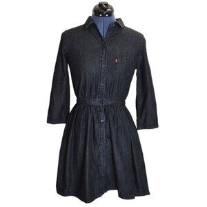 Levi's black denim button front 3/4 sleeve collared mini dress small